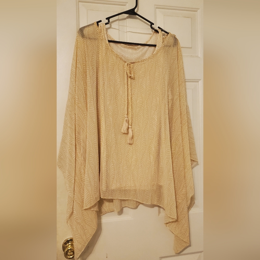 One World Neutral Patterned Sheer Blouse with Matching Tank Top & Tassels Sz XXL